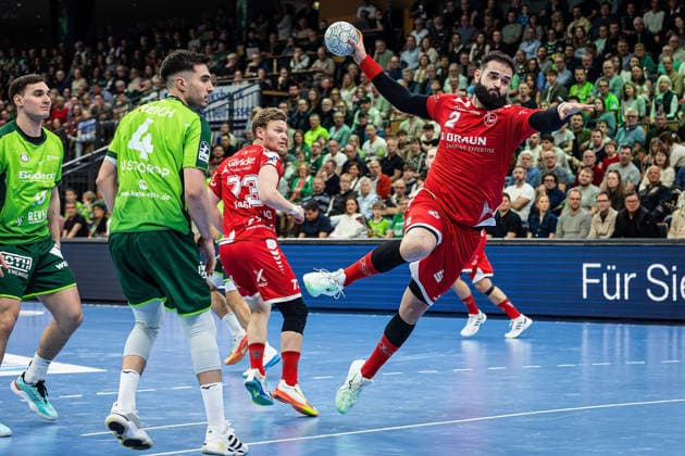 08 03 2026, xovx, Handball Daikin Handball Bundesliga, HSG Wetzlar MT Melsungen v l Josip Simic HSG Wetzlar , Filip Vistorop HSG Wetzlar , Timo Kastening MT Melsungen , Ruben Marchan MT Melsungen Wetzlar Buderus Arena Hessen Germany EN