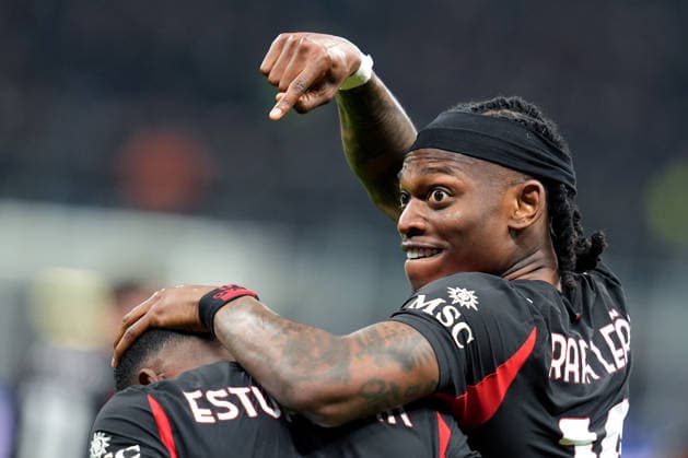 AC Milan s Pervis Estupinan celebrates after scoring 1-0 with AC Milan™s Rafael Leao during the Serie A soccer match between Milan and Inter at the San Siro Stadium in Milan , north Italy - Sunday , March 08 , 2026. - Soccer .  Copyright: xSpada LaPressex
