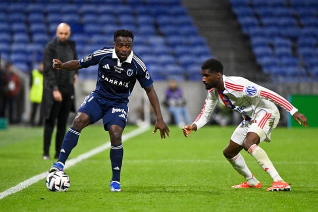 Olympique Lyonnais v Paris FC - Ligue 1 McDonald s 2025 2026 27 Moses SIMON (pfc) - 22 Clinton MATA PEDRO LOURENCO (ol) during the Ligue 1 McDonald s match between Lyon and Paris FC at Groupama Stadium on March 8, 2026 in Lyon, France. Lyon France  Copyright: xFEPx 776348314