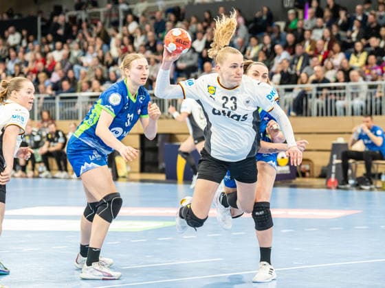 Annika Lott Germany, 23 comes free to throw, Germany vs Slovenia, Handball, European Championship Qualification, Women, Season 2025 2026, 08 03 2026, Germany vs Slovenia, Handball, European Championship Qualification, Women, Season 2025 2026, 08 03 2026 Heidelberg Copyright: xEibner-Pressefoto MichaelxSchmidx EP_MST