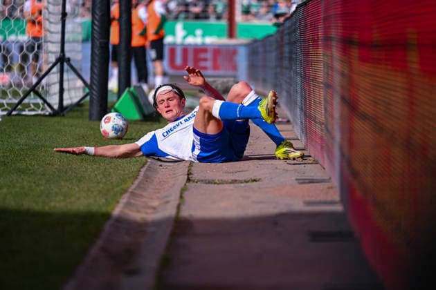 08 03 2026, Soccer, 2 Bundesliga, 25 Matchday Season 2025 2026, Preußen Münster Hertha BSC, Fabian Reese Hertha BSC is down, xRHR PHOTO TKx Copyright: RHR-FOTOx RHR-FOTO TK