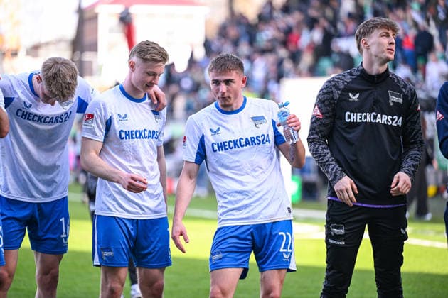 08 03 2026, Soccer, 2 Bundesliga, 25 Matchday Season 2025 2026, Preußen Münster Hertha BSC, Luca Schuler Hertha BSC , Julian Eitschberger Hertha BSC , Marten Winkler Hertha BSC xRHR FOTO TKx Copyright: RHR-FOTOx RHR-FOTO TK
