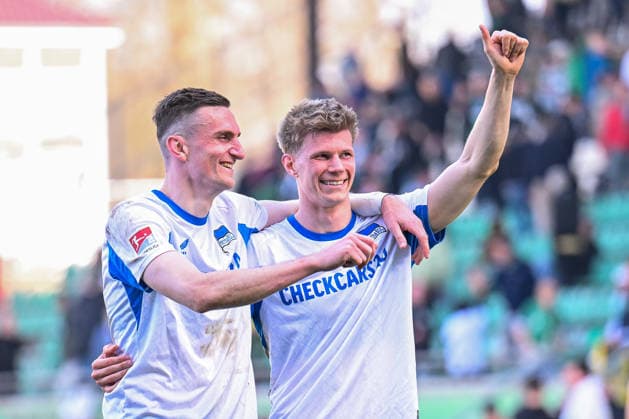 08 03 2026, Soccer, 2 Bundesliga, 25 Matchday Season 2025 2026, Preußen Münster Hertha BSC, Niklas Kolbe Hertha BSC , Luca Schuler Hertha BSC xRHR PHOTO TKx Copyright: RHR-FOTOx RHR-FOTO TK