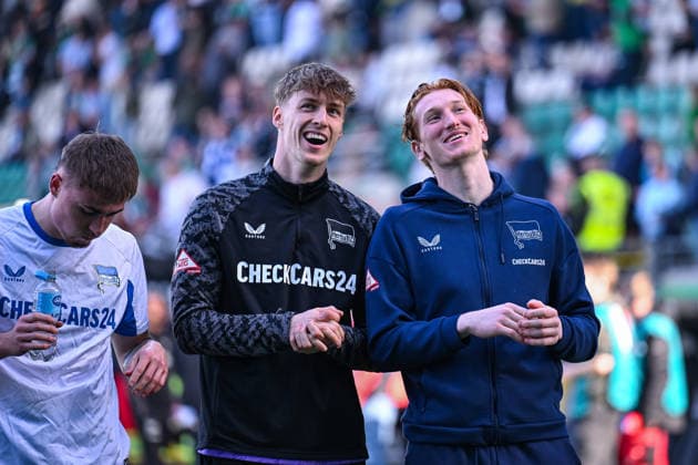 08 03 2026, Soccer, 2 Bundesliga, 25 Matchday Season 2025 2026, Preußen Münster Hertha BSC, Tim Goller Hertha BSC , Konstantin Heide Hertha BSC xRHR PHOTO TKx Copyright: RHR-FOTOx RHR-FOTO TK