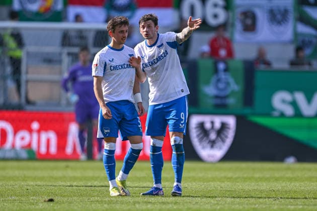 08 03 2026, Soccer, 2 Bundesliga, 25 Matchday Season 2025 2026, Preußen Münster Hertha BSC, MichaÅ Karbownik Hertha BSC , Dawid Kownacki Hertha BSC xRHR PHOTO TKx Copyright: RHR-FOTOx RHR-FOTO TK