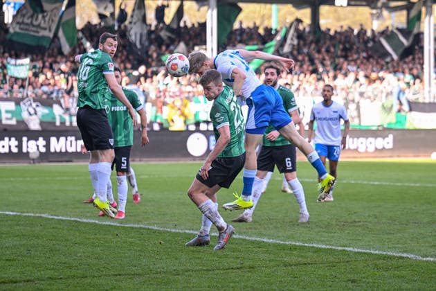 08 03 2026, Soccer, 2 Bundesliga, 25 Matchday Season 2025 2026, Preußen Münster Hertha BSC, Goal chance Luca Schuler Hertha BSC , Jano ter Horst Preußen Münster xRHR PHOTO TKx Copyright: RHR-FOTOx RHR-FOTO TK