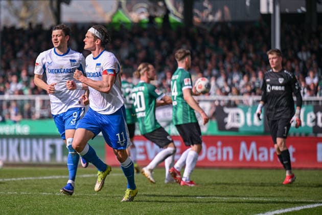 08 03 2026, Soccer, 2 Bundesliga, 25 Matchday Season 2025 2026, Preußen Münster Hertha BSC, Fabian Reese Hertha BSC is happy about the goal to 0 1, xRHR PHOTO TKx Copyright: RHR-FOTOx RHR-FOTO TK