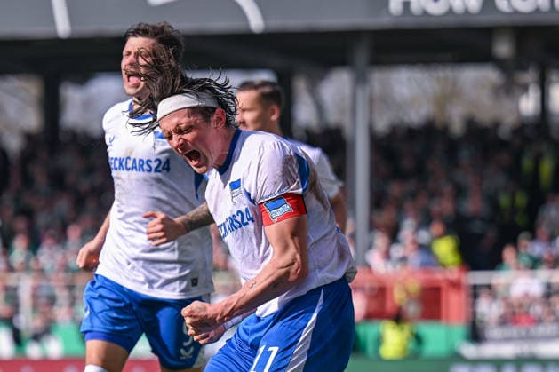 08 03 2026, Soccer, 2 Bundesliga, 25 Matchday Season 2025 2026, Preußen Münster Hertha BSC, Fabian Reese Hertha BSC is happy about the goal to 0 1, xRHR PHOTO TKx Copyright: RHR-FOTOx RHR-FOTO TK
