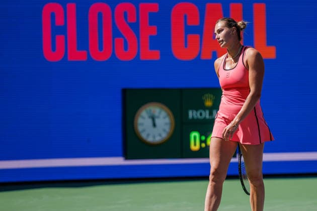 March 8, 2026: Aryna Sabalenka reacts during the round 3 match againstJaqueline Cristian (ROU) at the BNP Paribas Open on March 7 2026, held at the Indian Wells Tennis Garden in Indian Wells, California. Indian Wells USA - ZUMAc04_ 20260308_zma_c04_098 Copyright: xMalxTaamx