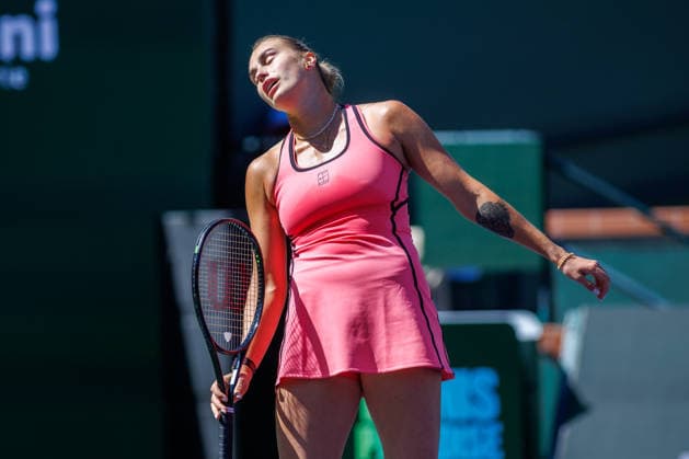 March 8, 2026: Aryna Sabalenka reacts during the round 3 match againstJaqueline Cristian (ROU) at the BNP Paribas Open on March 7 2026, held at the Indian Wells Tennis Garden in Indian Wells, California. Indian Wells USA - ZUMAc04_ 20260308_zma_c04_113 Copyright: xMalxTaamx