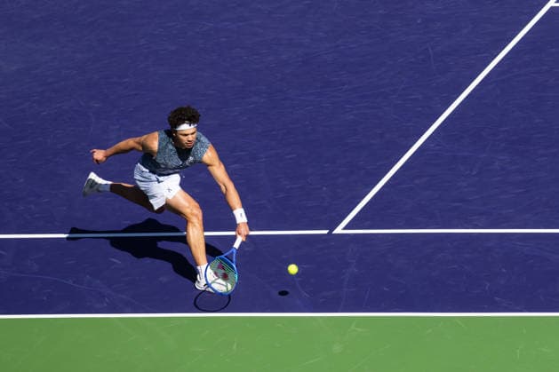 March 8, 2026: Ben Shelton (USA) in action against Learner Tien (USA) during their round 3 match at the BNP Paribas Open on March 7, 2026, held at the Indian Wells Tennis Garden in Indian Wells, California. Indian Wells USA - ZUMAc04_ 20260308_zma_c04_124 Copyright: xMalxTaamx