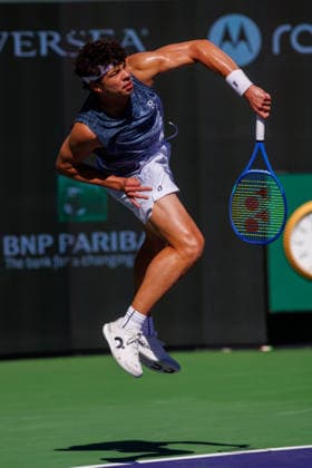 March 8, 2026: Ben Shelton (USA) in action against Learner Tien (USA) during their round 3 match at the BNP Paribas Open on March 7, 2026, held at the Indian Wells Tennis Garden in Indian Wells, California. Indian Wells USA - ZUMAc04_ 20260308_zma_c04_125 Copyright: xMalxTaamx