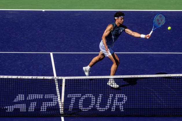 March 8, 2026: Ben Shelton (USA) in action against Learner Tien (USA) during their round 3 match at the BNP Paribas Open on March 7, 2026, held at the Indian Wells Tennis Garden in Indian Wells, California. Indian Wells USA - ZUMAc04_ 20260308_zma_c04_129 Copyright: xMalxTaamx