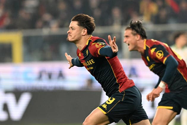 VITINHA VITOR MACHADO FERREIRA, Genoa, Serie A 2025-26, Genoa-Roma 2-1, esultanza, jubel, joy, celebration SERIE A 2025-26 GENOA-ROMA 2-1