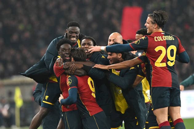 GRUPPO, GROUP: CALEB ANSAH EKUBAN, JEFF EKHATOR, VITINHA, LORENZO COLOMBO, BROOKE NORTON CUFFY, Genoa, Serie A 2025-26, Genoa-Roma 2-1, esultanza, jubel, joy, celebration SERIE A 2025-26 GENOA-ROMA 2-1