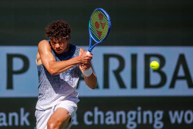 March 8, 2026: Ben Shelton (USA) in action against Learner Tien (USA) during their round 3 match at the BNP Paribas Open on March 7, 2026, held at the Indian Wells Tennis Garden in Indian Wells, California. Indian Wells USA - ZUMAc04_ 20260308_zma_c04_134 Copyright: xMalxTaamx