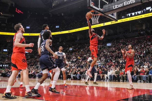 March 8, 2026, Toronto, On, CAN: Toronto Raptors Brandon Ingram (3) scores during first half NBA, Basketball Herren, USA basketball action against the Dallas Mavericks, in Toronto on Sunday, March 8, 2025. Brandon Ingram  - ZUMAc35_ 20260308_zaf_c35_107 Copyright: xChrisxYoungx
