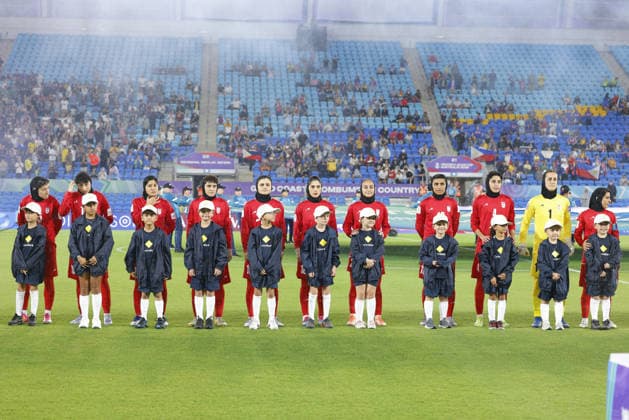 GOLD COAST, AUSTRALIA - MARCH 08 Players of IR Iran line up before the national anthems at the Womens Asian Cup match between Islamic Republic of Iran and Philippines at the Gold Coast Stadium on March 08 2026 in Gold Coast, Australia Copyright: xMatthewxStarlingx xSPPx Sportspressphoto_SPR106264
