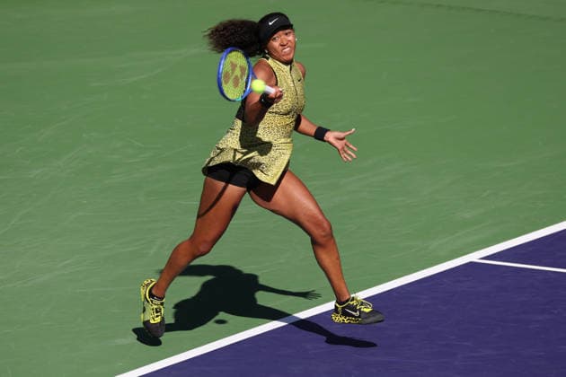 INDIAN WELLS, CA - MARCH 08: Naomi Osaka (JPN) hits a forehand during the BNP Paribas Open on March 8, 2026 at Indian Wells Tennis Garden in Indian Wells, CA. (Photo by George Walker Icon Sportswire) TENNIS: MAR 08 BNP Paribas Open EDITORIAL USE ONLY Icon260308155