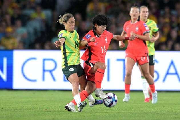 March 8, 2026, Sydney, Australia: Katrina Gorry (L) of Australia women football team and Jung Min-Young (R) of Republic of Korea women football team seen in action during the AFC Women s Asian Cup Group A match between Australia and Republic of Korea held at the Stadium Australia. Final score Australia 3:3 Republic of Korea. Sydney Australia - ZUMAs197 20260308_aaa_s197_302 Copyright: xLuisxVeniegrax