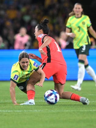 March 8, 2026, Sydney, Australia: Katrina Gorry (L) of Australia women football team and Choe Yu-Ri (R) of Republic of Korea women football team seen in action during the AFC Women s Asian Cup Group A match between Australia and Republic of Korea held at the Stadium Australia. Final score Australia 3:3 Republic of Korea. Sydney Australia - ZUMAs197 20260308_aaa_s197_314 Copyright: xLuisxVeniegrax