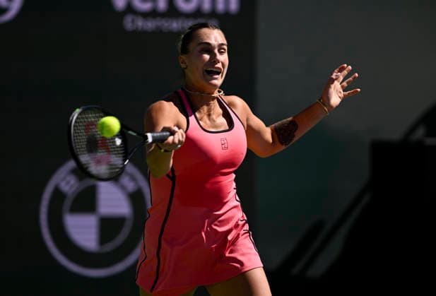 March 08, 2026 Aryna Sabalenka returns a shot against Jaqueline Cristian of Romania during their match at the BNP Paribas Open held at the Indian Wells Tennis Garden in Indian Wells, California. California. Mandatory Photo Credit : CSM Indian Wells United States of America - ZUMAc04_ 20260308_zma_c04_210 Copyright: xCharlesxBausx