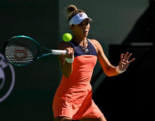 March 08, 2026 Jaqueline Cristian of Romania returns a shot against Aryna Sabalenka during their match at the BNP Paribas Open held at the Indian Wells Tennis Garden in Indian Wells, California. California. Mandatory Photo Credit : CSM Tennis 2026: BNP Paribas Open MAR 08  - ZUMAc04_ 20260308_zma_c04_208 Copyright: xCharlesxBausx