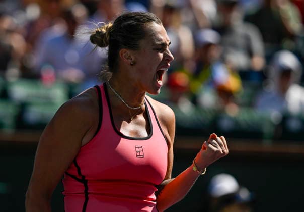 March 08, 2026 Aryna Sabalenka reacts to winning a point against Jaqueline Cristian of Romania during their match at the BNP Paribas Open held at the Indian Wells Tennis Garden in Indian Wells, California. California. Mandatory Photo Credit : CSM Indian Wells United States of America - ZUMAc04_ 20260308_zma_c04_222 Copyright: xCharlesxBausx