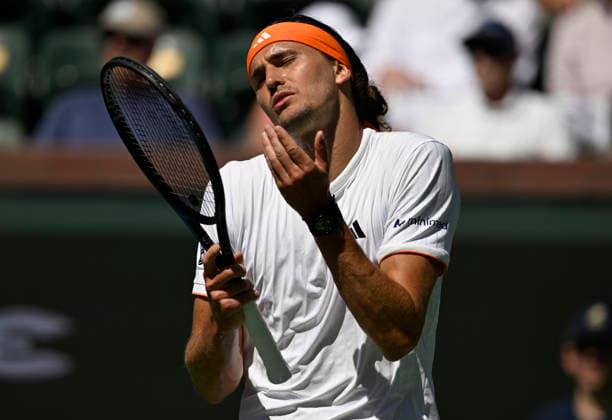 March 08, 2026 Alexander Zverev of Germany reacts to missing a shot against Brandon Nakashima during their match at the BNP Paribas Open held at the Indian Wells Tennis Garden in Indian Wells, California. California. Mandatory Photo Credit : CSM Tennis 2026: BNP Paribas Open MAR 08  - ZUMAc04_ 20260308_zma_c04_245 Copyright: xCharlesxBausx