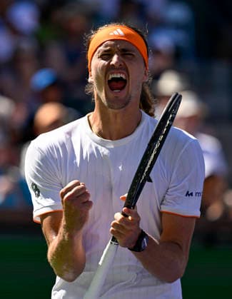 March 08, 2026 Alexander Zverev of Germany reacts to winning match point against Brandon Nakashima during their match at the BNP Paribas Open held at the Indian Wells Tennis Garden in Indian Wells, California. California. Mandatory Photo Credit : CSM Tennis 2026: BNP Paribas Open MAR 08  - ZUMAc04_ 20260308_zma_c04_258 Copyright: xCharlesxBausx