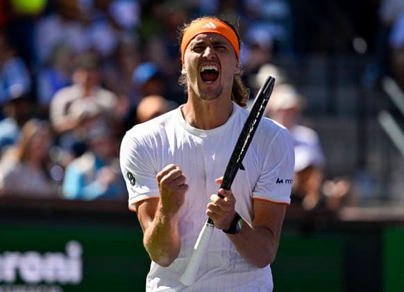 March 08, 2026 Alexander Zverev of Germany reacts to winning match point against Brandon Nakashima during their match at the BNP Paribas Open held at the Indian Wells Tennis Garden in Indian Wells, California. California. Mandatory Photo Credit : CSM Indian Wells United States of America - ZUMAc04_ 20260308_zma_c04_301 Copyright: xCharlesxBausx