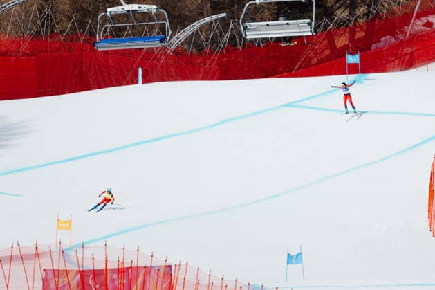 PARALYMPICS - Winter Paralympics Milano Cortina 2026 CORTINA D AMPEZZO,ITALY,09.MAR.26 - PARALYMPICS, ALPINE SKIING - Paralympic Winter games, Winterspiele,Spiele, Summer games Milano Cortina 2026, Super G, women. Image shows Veronika Aigner and guide Lilly Sammer (AUT).  GEPAxpictures xMatthiasxTrinkl
