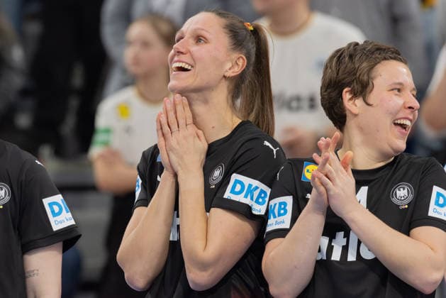 Germany Slovenia, European Womens Handball Championship Qualifier Xenia Smits Germany, 11 and Alina Grijseels Germany, 4 European Womens Handball Championship Qualifier between Germany and Slovenia on March 8 at SNP dome Heidelberg , Heidelberg Baden Württemberg Germany SNP dome