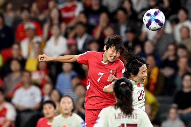 SOCCER ASIAN CUP NORTH KOREA CHINA, Myong Yu Jong of North Korea and Zhang Rui of China contest a header during the AFC Women™s Asian Cup Group B match between North Korea and China at CommBank Stadium in Sydney, Monday, March 9, 2026. ( NO ARCHIVING, EDITORIAL USE ONLY SYDNEY NEW SOUTH WALES AUSTRALIA  Copyright: xDEANxLEWINSx 20260309156804163219