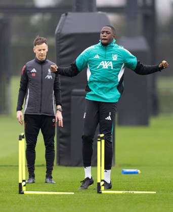 Football - UEFA Champions League - Liverpool FC v Galatasaray A.Åž. - MD-1 LIVERPOOL, ENGLAND - Monday, March 9, 2026: Liverpool s Ibrahima KonatÃ during a training session at the AXA Training Centre ahead of the UEFA Champions League match between Galatasaray and Liverpool FC. (Photo by Jessica Hornby Propaganda)  Copyright: xDavidxRawcliffex P2026-03-09-LFC_Training_Galatasaray-19