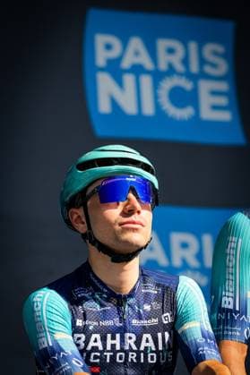 French Lenny Martinez of Bahrain Victorious pictured at the start of the second stage of 84th edition of the Paris-Nice cycling race, 187 km from Epone to Montargis, Monday 09 March 2026. DAVIDxPINTENS  x166940108x