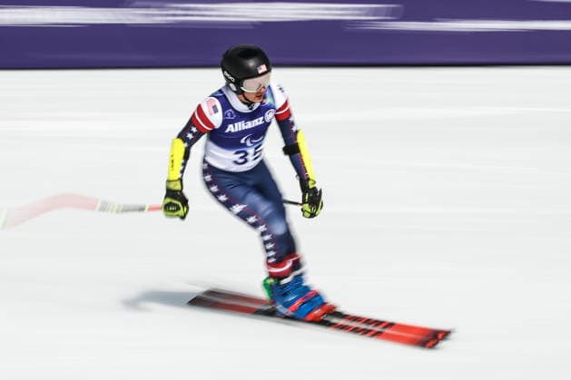 ITALY, VENETO - MARCH 9, 2026: Jesse Keefe of the United States competes in the men s para alpine skiing super G standing event at Tofane Alpine Skiing Centre during the 2026 Winter Paralympic Games, in Cortina d Ampezzo, Province of Belluno. Mikhail Tereshchenko TASS  89809805