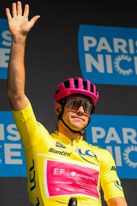 American Luke Lamperti of EF Education-EasyPost pictured at the start of the second stage of 84th edition of the Paris-Nice cycling race, 187 km from Epone to Montargis, Monday 09 March 2026. DAVIDxPINTENS  x166946608x