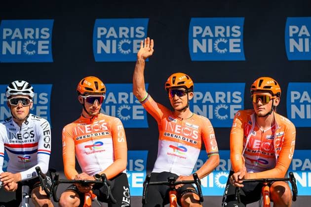 Polish Michal Kwiatkowski of INEOS Grenadiers pictured at the start of the second stage of 84th edition of the Paris-Nice cycling race, 187 km from Epone to Montargis, Monday 09 March 2026. DAVIDxPINTENS  x166946625x