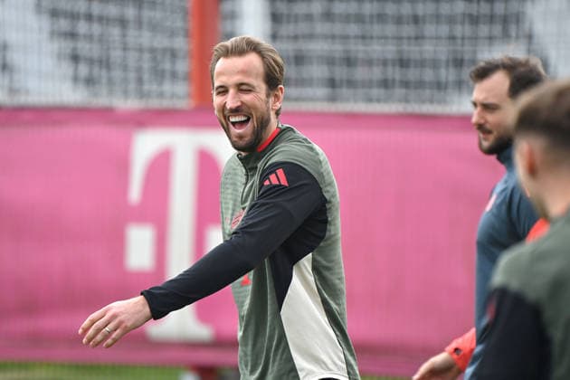 Harry KANE Bayern Muenchen , laughing,laughing,laughing,optimistic,good-humored single picture,cropped single motif,half figure,half figure final training on 09 03 2026 Soccer Champions League,season 2025 26, round of 16 Atalanta Bergamo FC Bayern Muenchen on 10 03 2026