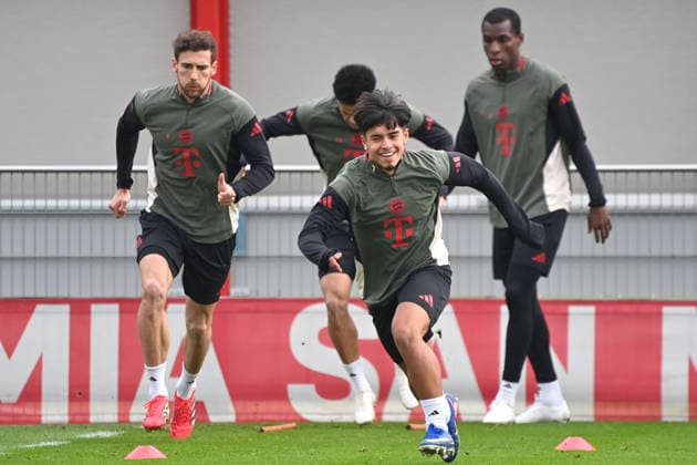 Maycon CARDOZO Bayern Muenchen , hi Leon GORETZKA Bayern Muenchen ,Luis DIAZ Bayern Muenchen ,Nicolas JACKSON Bayern Muenchen ,Action final training on 09 03 2026 Football Champions League,Season 2025 26, Round of 16 Atalanta Bergamo FC Bayern Muenchen on 10 03 2026
