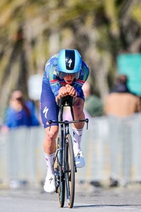 French Paul Magnier of Soudal Quick-Step pictured in action during the first stage of the Tirreno-Adriatico cycling race, a 11,5km individual time trial in Lido di Camaiore, Italy, Monday 09 March 2026. DIRKxWAEM  x166948082x