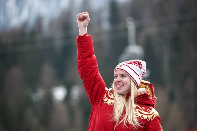 ITALY, VENETO - MARCH 9, 2026: Gold medal winner Varvara Voronchikhina of Russia during the victory ceremony for the women s para alpine skiing super G standing event at Tofane Alpine Skiing Centre during the 2026 Winter Paralympic Games, in Cortina d Ampezzo, Province of Belluno 2026 Winter Paralympics: Para Alpine Skiing  - ZUMAt113 20260309_zaa_t113_162 Copyright: xMikhailxTereshchenkox