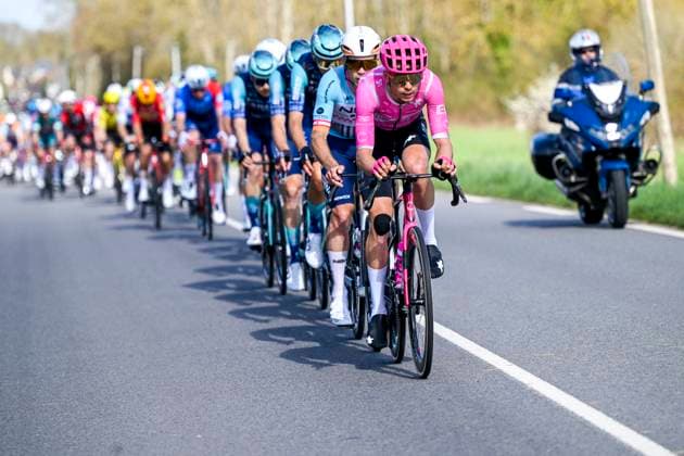 Paris Nice 2026 Stage 2 MONTARGIS, FRANCE - MARCH 09 : Baudin Alex (FRA) of EF Education - Easypost leading the peloton during stage 2 of the 84th edition of Paris - Nice an UCI World Tour 2.UWT cycling road race stage for Men Elite of 187 km with start in Epone and finish in Montargis on March 9, 2026 in Montargis, France, 09 03 2026 ( Motordriver Guy De Vuyst - Montargis France  Copyright: xNicoxVereeckenx