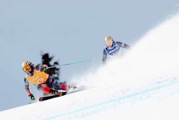 PARALYMPICS - Winter Paralympics Milano Cortina 2026 CORTINA D AMPEZZO,ITALY,09.MAR.26 - PARALYMPICS, ALPINE SKIING - Paralympic Winter games, Winterspiele,Spiele, Summer games Milano Cortina 2026, Super G, women. Image shows guide Nico Haberl and Johannes Aigner (AUT).  GEPAxpictures xMaticxKlansek