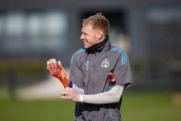 Newcastle United Barcelona Press and Training Aaron Ramsdale of Newcastle United full of smiles for todays training during the Newcastle United Barcelona training session press conference, PK, Pressekonferenz at Newcastle United Training Centre, Benton, UK on 9 March 2026. Benton Newcastle United Training Centre Tyne and Wear UK Editorial use only , Copyright: xCraigxCowanx PSI-23866-0007