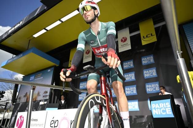 Paris Nice 2026 Stage 2 MONTARGIS, FRANCE - MARCH 09 : Braet Vito (BEL) of Lotto Intermarche on stage before the start of the race during stage 2 of the 84th edition of Paris - Nice an UCI World Tour 2.UWT cycling road race stage for Men Elite of 187 km with start in Epone and finish in Montargis on March 9, 2026 in Montargis, France, 09 03 2026 ( Motordriver Guy De Vuyst - Montargis France  Copyright: xNicoxVereeckenx