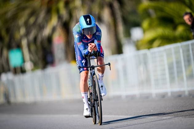 Belgian Louis Vervaeke of Soudal Quick-Step pictured in action during the first stage of the Tirreno-Adriatico cycling race, a 11,5km individual time trial in Lido di Camaiore, Italy, Monday 09 March 2026. DIRKxWAEM  x166962037x