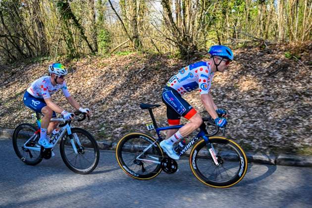 Paris Nice 2026 Stage 2 MONTARGIS, FRANCE - MARCH 09 : Le Berre Mathis (FRA) of TotalEnergies, Pedersen Casper (DEN) of Soudal Quick-Step in the escape pack during stage 2 of the 84th edition of Paris - Nice an UCI World Tour 2.UWT cycling road race stage for Men Elite of 187 km with start in Epone and finish in Montargis on March 9, 2026 in Montargis, France, 09 03 2026 ( Motordriver Guy De Vuyst - Montargis France  Copyright: xNicoxVereeckenx