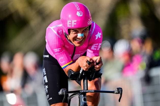 Ecuadorian Richard Carapaz of EF Education-EasyPost pictured in action during the first stage of the Tirreno-Adriatico cycling race, a 11,5km individual time trial in Lido di Camaiore, Italy, Monday 09 March 2026. DIRKxWAEM  x166965915x